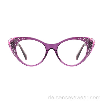 Mode Frauen Rhinestone Acetat Optische Rahmenbrille